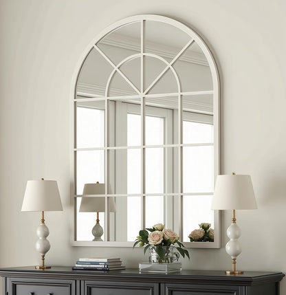 Dewfig 65"x 22" Arched Window pane Full Length Mirror, Wall Mirror, Floor Standing Mirrors, Farmhouse Long Full Body Mirrors Wall Mounted for Living Room, Bedroom, Entryway, Fireplace, Black