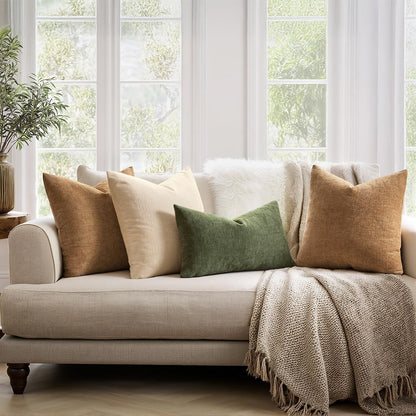 MIULEE Olive Green Couch Pillow Covers 18x18 Inch, Set of 2 Soft Chenille Decorative Square Throw Pillow Covers Farmhouse for Sofa Living Room Bed