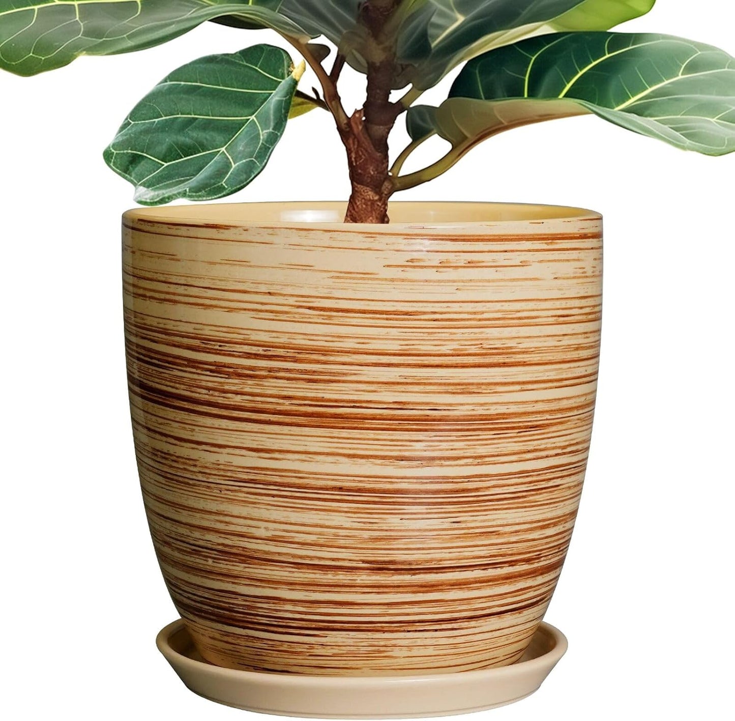 Ceramic Pots for Plants - 6 Inch Plant Pot with Drainage Hole and Saucer, Round Planters for Indoor Outdoor, Flower Pots, Modern Planter, Home Office Room Decor, Gifts for Plant Lovers, White