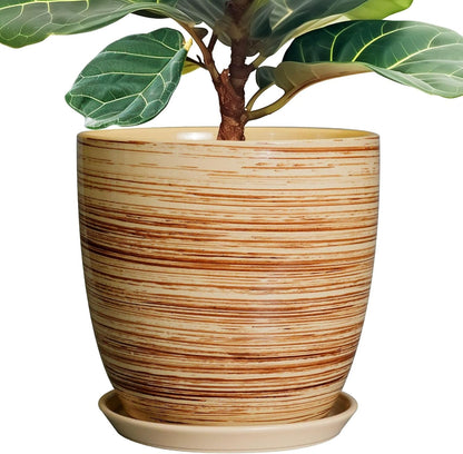 Ceramic Pots for Plants - 6 Inch Plant Pot with Drainage Hole and Saucer, Round Planters for Indoor Outdoor, Flower Pots, Modern Planter, Home Office Room Decor, Gifts for Plant Lovers, White