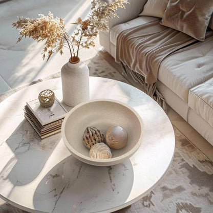YMXYJM Large Decorative Bowl, Modern Handicraft Resin Bowls for Home Decor, Decorative Fruit Bowl for Kitchen Counter, Stylish Key Bowl for Entry Table, Artificial Stone Resin Beige