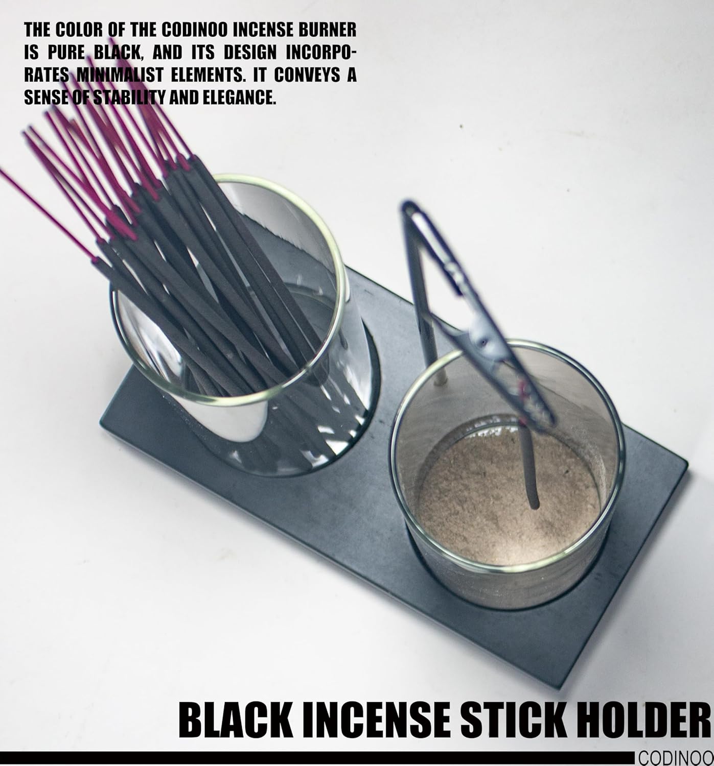 2 in 1 Incense Burner Holder for Sticks,Glass Incense Holder with Storage,Upside Down Incense Holder for Sticks with Glass Ash Catcher for Meditation Yoga Spa Room Home Decor[Full Black]