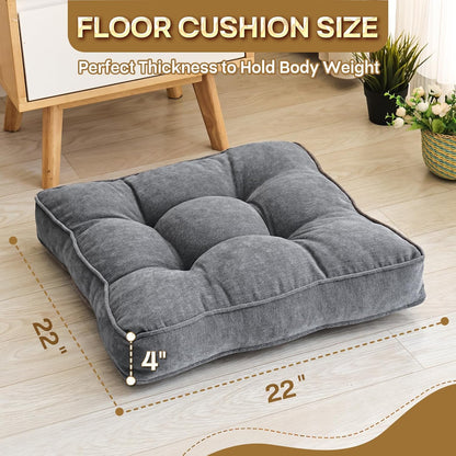 1 MIDDLE ONE Floor Pillow Set of 2, Memory Foam Floor Cushions for Adults, Large Meditation Pillow for Sitting, 22 x 22 Inches (Square | Grey)