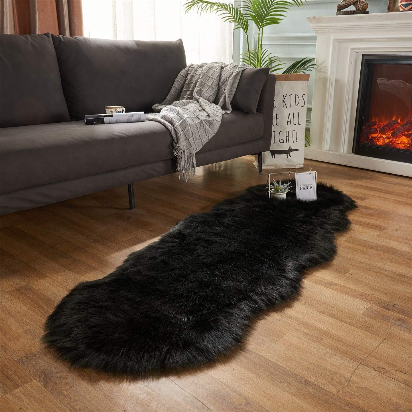 EasyJoy Ultra Soft Fluffy/Fuzzy Shaggy Area Rug Faux Fur Chair Cover Seat Pad for Bedroom Floor Sofa Living Room (2 x 6 ft Sheepskin, Beige)