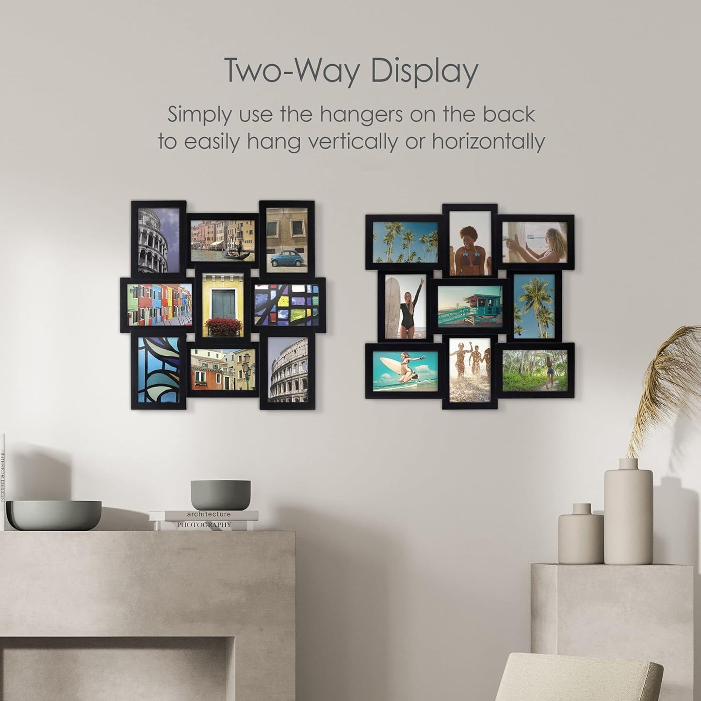 MELANNCO Collage Picture Frame for Wall, Holds 12 Photos - Six 4x6 and Six 6x4 Images, 18x23 Inch Black Plastic Frame, Hang Horizontal or Vertical, Gallery Wall Decor