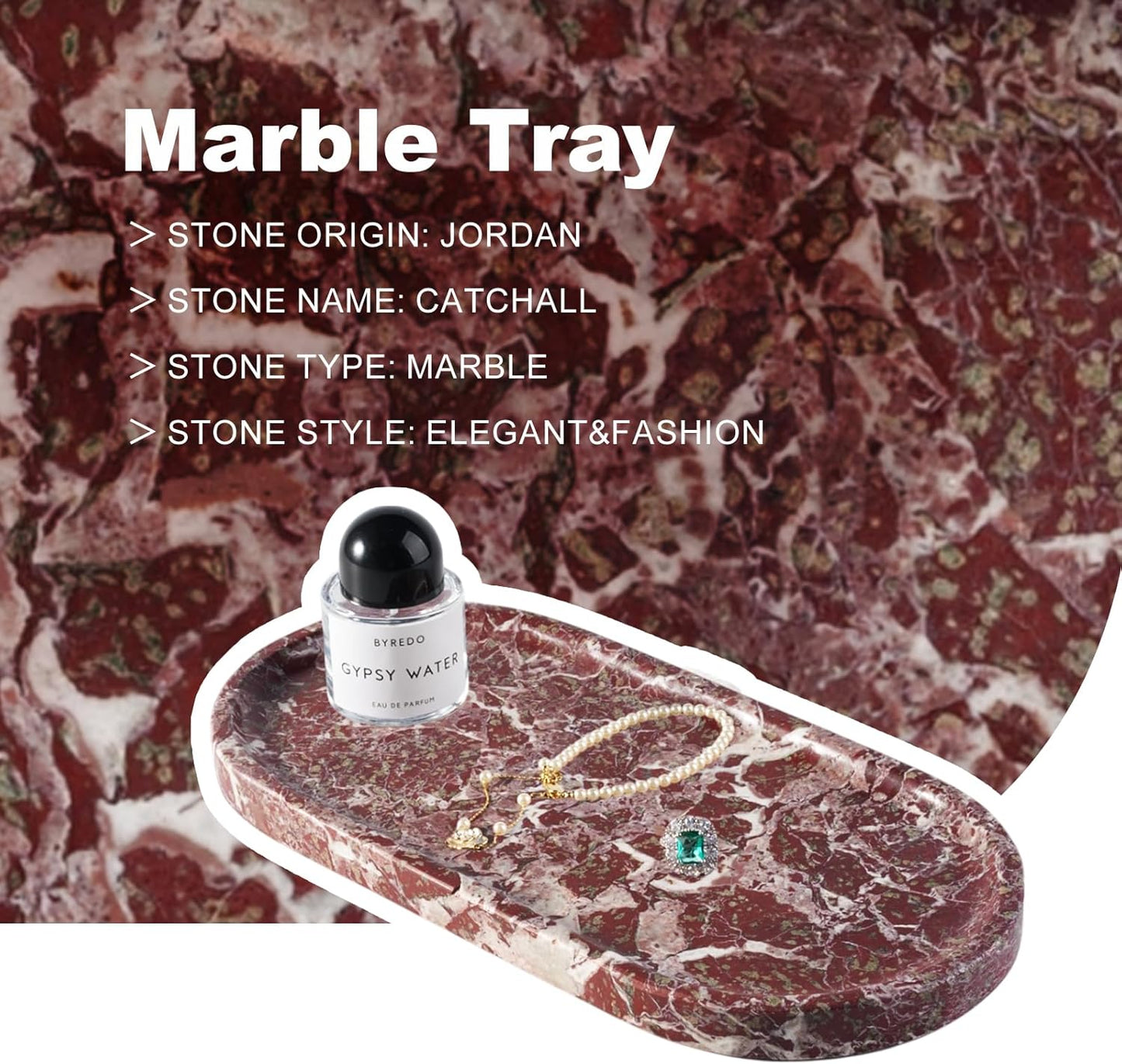 Koville Italian Travertine Tray, 12"x6" Vanity Decorative Marble Tray for Countertop, Catchall Tray for Perfume, Candles, Jewelry Dish Tray