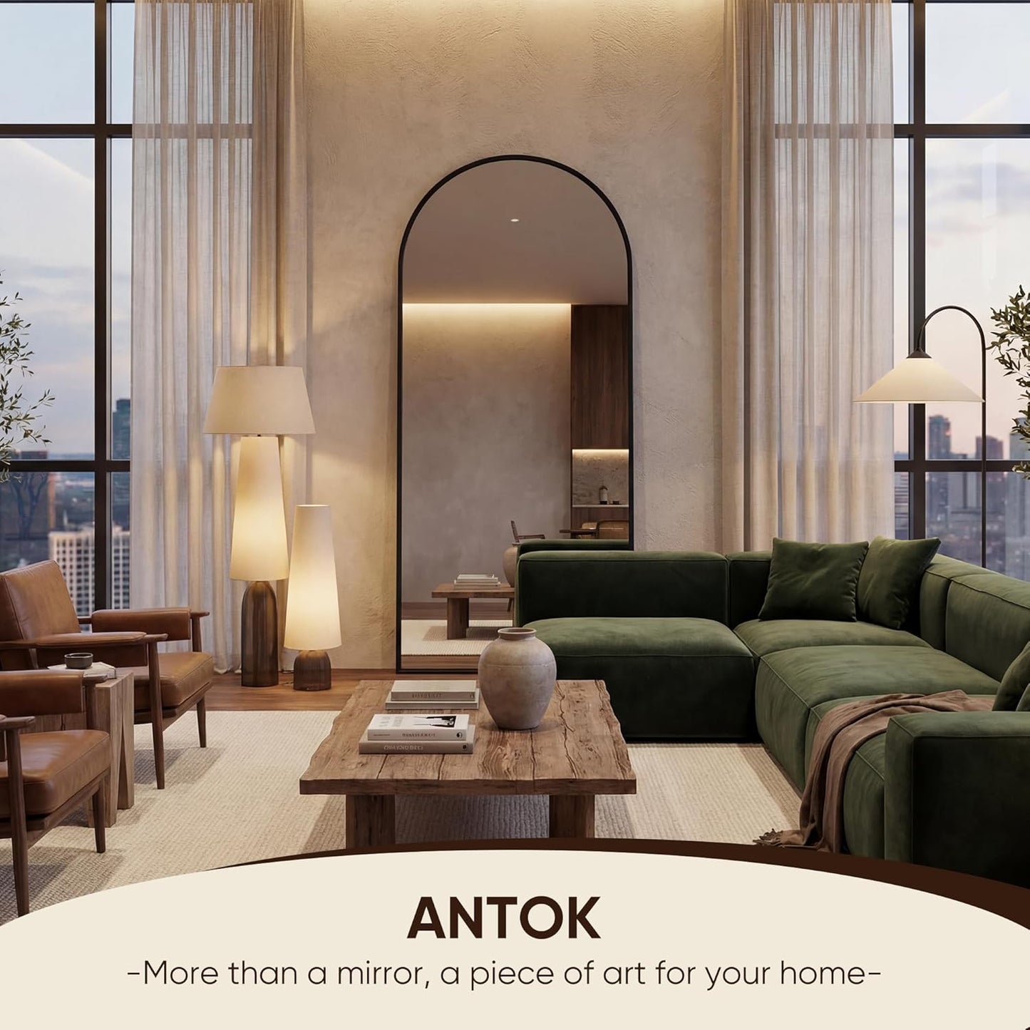 Antok 71" x28” Arched Full Length Floor Mirror, Black Aluminum Frame, Free Standing/Wall Mount/Leaning for Bedroom, Living Room, Dressing Room