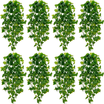BLEUM CADE Fake Hanging Plants, 2pcs Artificial Pothos Vines Greenery for Wall Home Living Room Office Indoor Outdoor Decor (No Baskets)