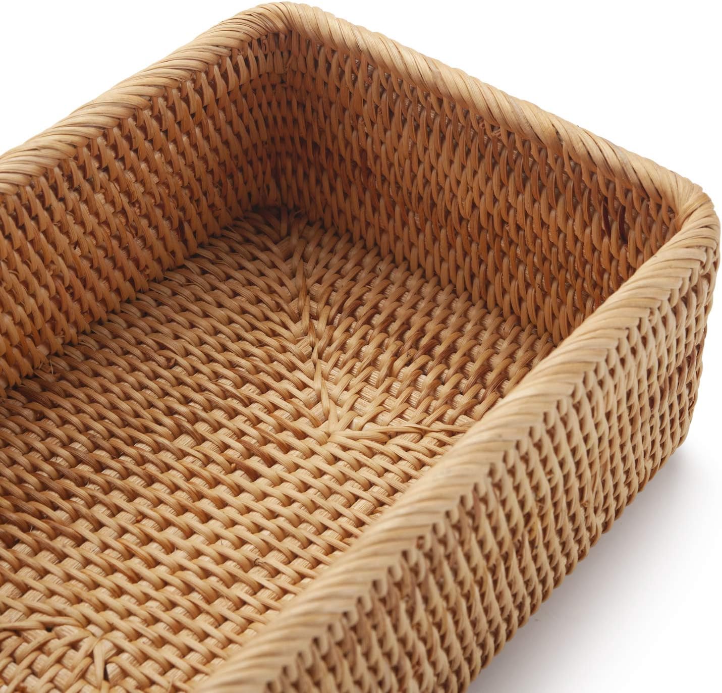 Round Rattan Fruit Baskets Woven Storage Bowls Key Holder Stackable for Shelf Kitchen Tabletop Natural Set of 3