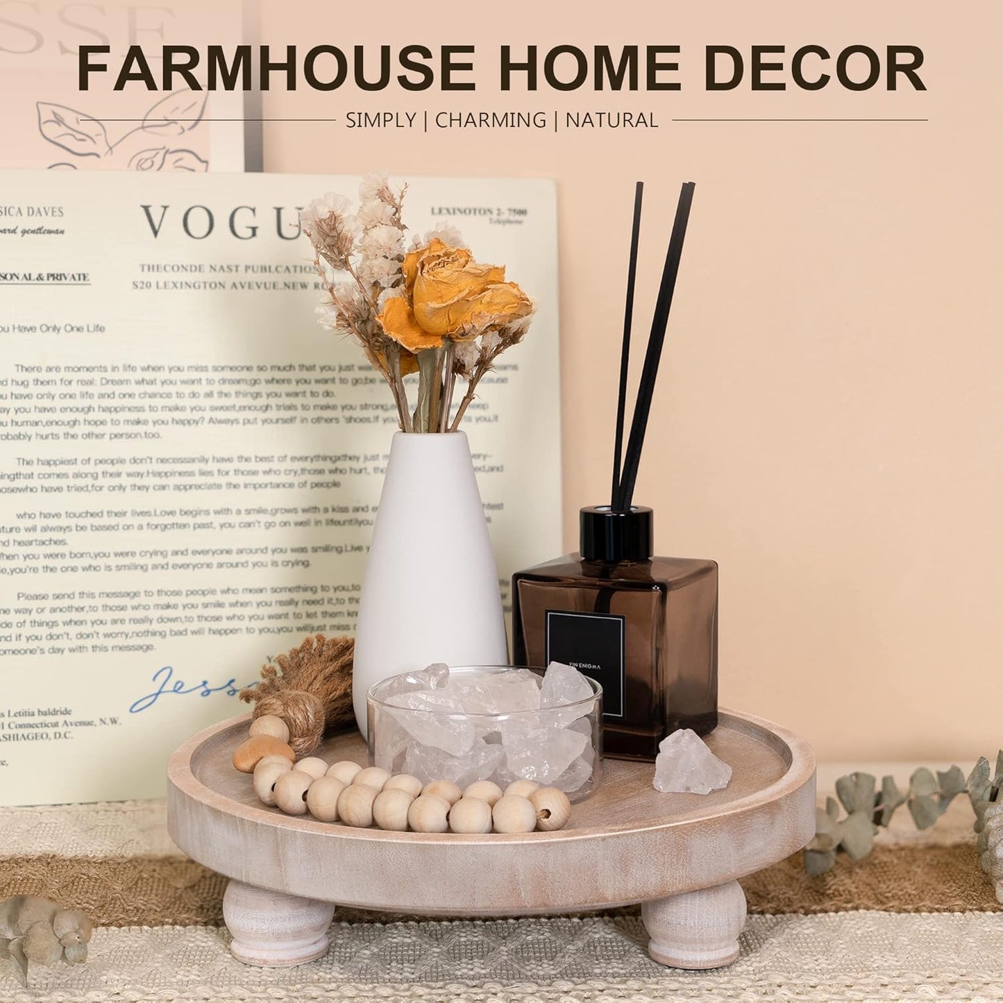 EOSAHR Farmhouse Pine Wood Riser for Home Decor – Round Pedestal Stand for Coffee Table & Kitchen Sink – Stylish Display Stand for Dish Soap Dispenser, Candles, Plants and Cupcakes (Green)