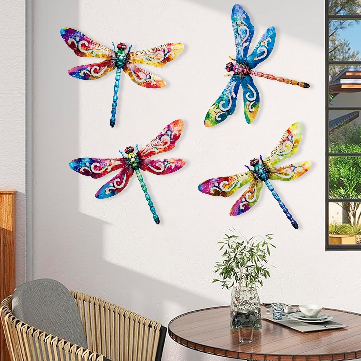 SUNREEK Metal Dragonfly Wall Decor, 9 Inches Dragonfly Outdoor Wall Art for Fence Garden Yard Patio Decorations