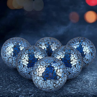 MDLUU 6 Pcs Mosaic Sphere Balls-Diameter 3 in, Decorative Orbs, Centerpiece Balls for Bowls, Vases, Dining Table Decor, Turquoise Blue