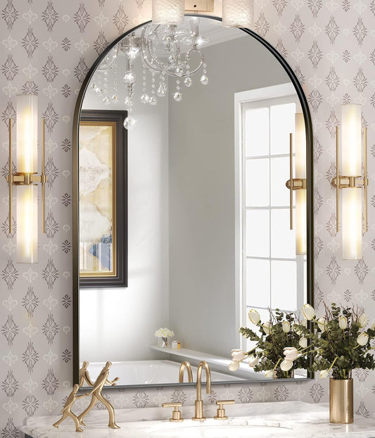 Brightify Arched Mirror, Arched Wall Mirror, 24 x 32 Inch Silver Arch Mirror, Metal Frame Silver Bathroom Mirror, Arched Top Bathroom Vanity Mirror for Living Room Bedroom Mantel Entryway Hallways
