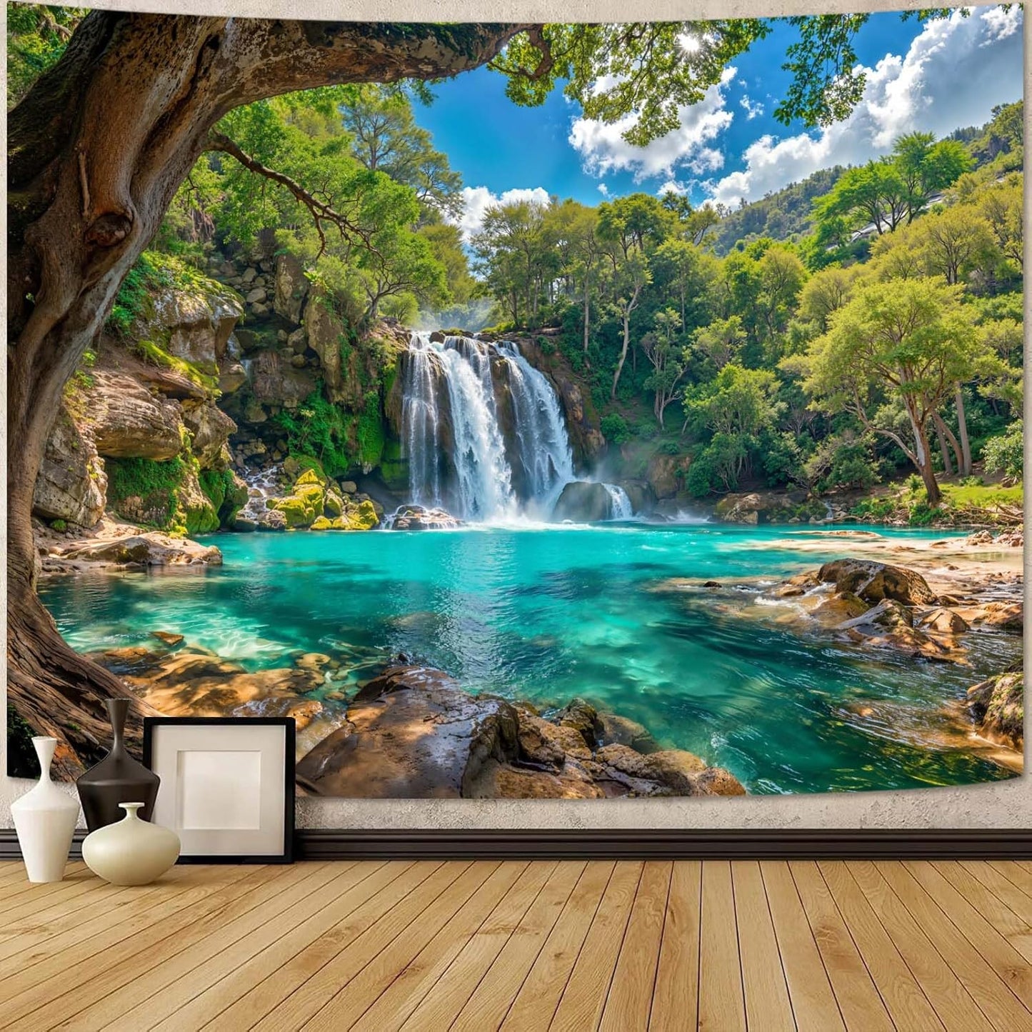 Zussun Black and White Tapestry Starry Night Mountain Tapestries for Bedroom Aesthetic Moon and Stars Tapastry's Wall Hanging Dark Nature Forest Wall Tapestry for Living Room Dorm (48'' × 36'')