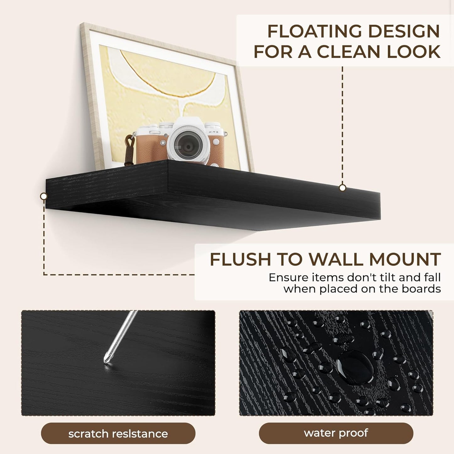 RICHFOCUS 72Inch Floating Shelves for Wall 2 Pack Shelves for Bedroom|Kitchen|Bathroom Wall Mounted Rustic Wood Floating Shelf with Invisible Brackets for Books|Storage|Decor, Rustic Brown