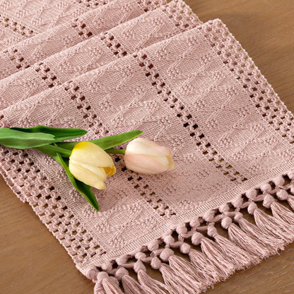 Socomi Boho Table Runner Summer Farmhouse Rustic Dining Kitchen Centerpiece Decor Small Macrame Woven Cotton Linen Coffee Table Runner for Dresser Scarf Home Decor 12x36 inch Beige