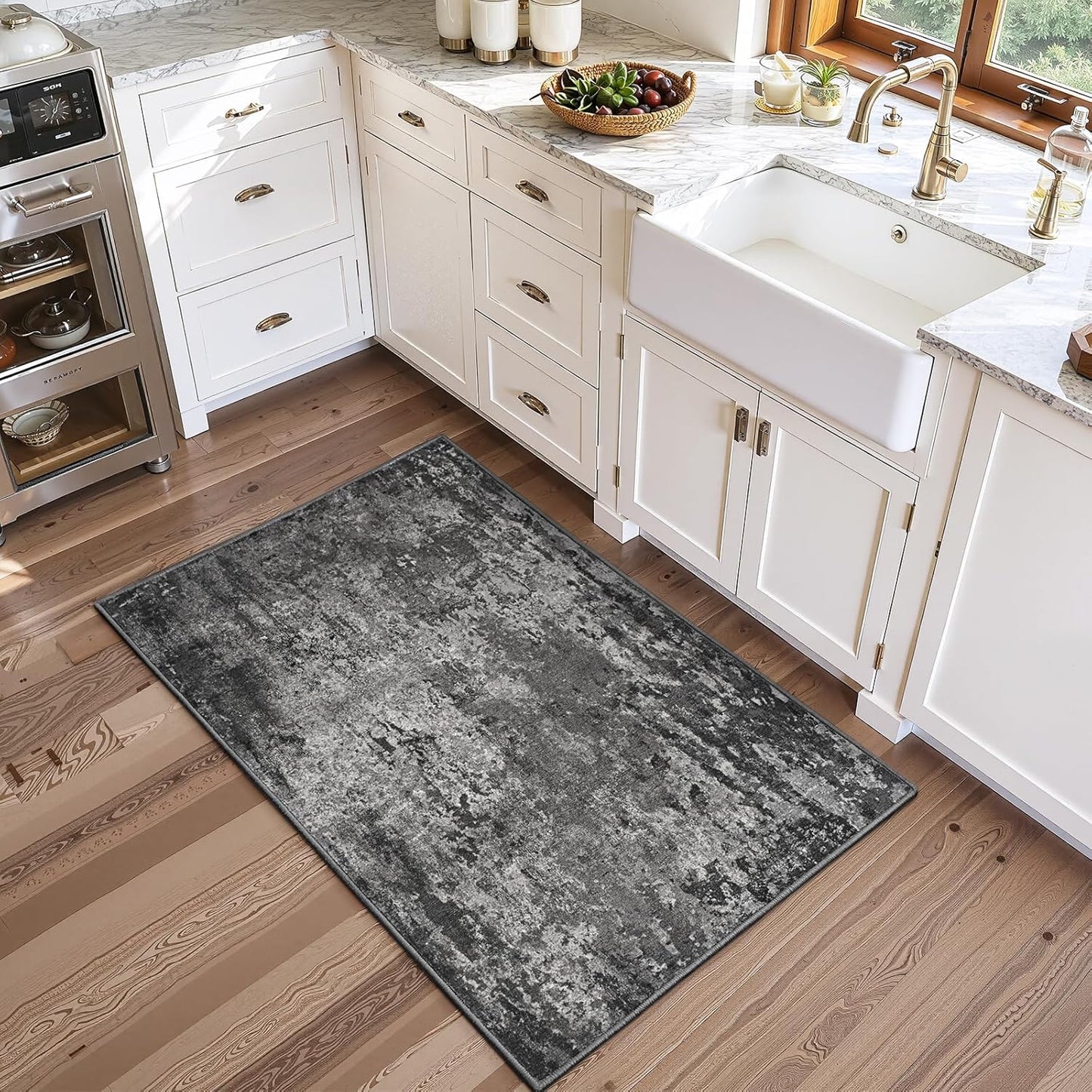 Ompaa 2x6 Rug Runners for Hallways Kitchen Runner Rug Non Slip Washable Grey Long Runner Rugs with Rubber Backing Soft Abstract Carpet Runner for Hallways, Kitchen, Bedroom, Bathroom, Entryway - Colors A