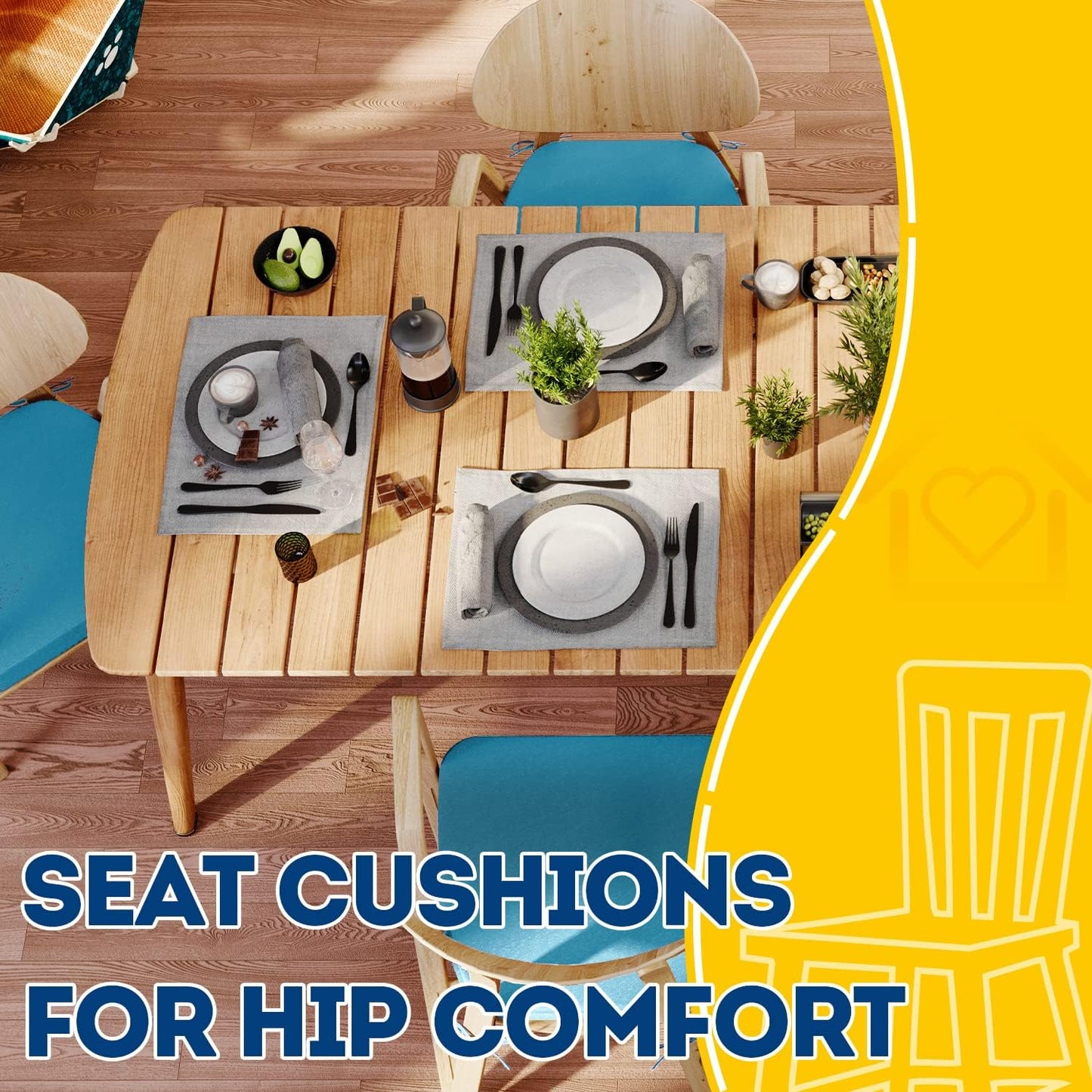 AAAAAcessories D-Shaped Chair Cushions, 2" Thick Dining Chair Pads with Ties and Removable, Machine-Washable Cover, 17" x 16", Set of 4, Oatmeal Beige - Colors A