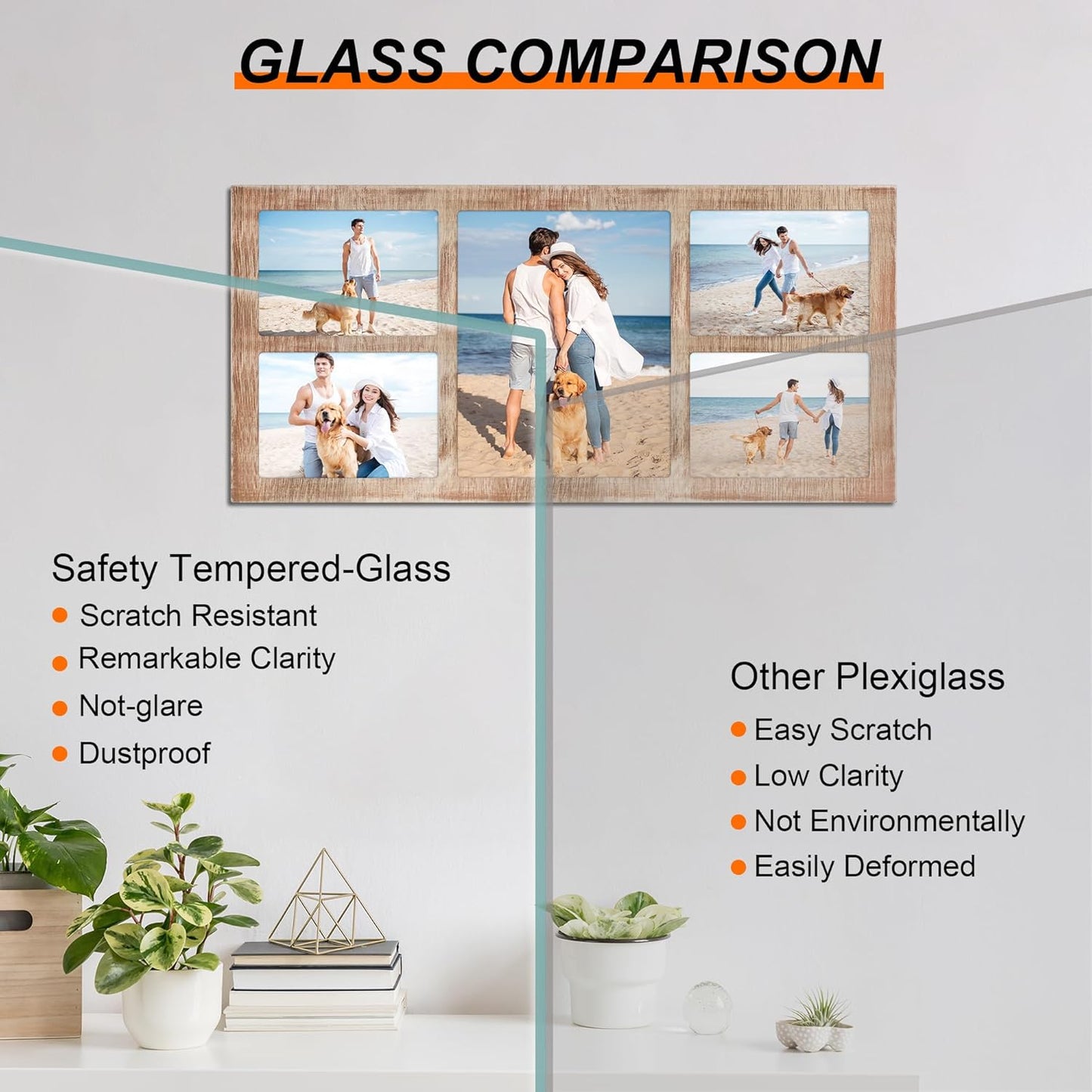 YESKAY 4x6 Picture Frame Collage for Wall Decor, Multiple Photo Collage Frames with Tempered Glass, 7-Opening for 4 x 6 Picture Frames, Rustic Brown, 1 Pack
