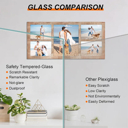 YESKAY 4x6 Picture Frame Collage for Wall Decor, Multiple Photo Collage Frames with Tempered Glass, 7-Opening for 4 x 6 Picture Frames, Rustic Brown, 1 Pack