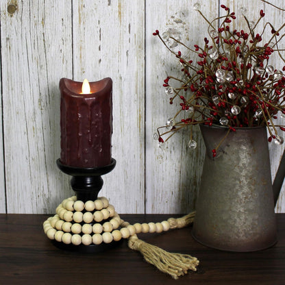 CVHOMEDECO. Wood Beads Garland with Tassels Farmhouse Rustic Wooden Prayer Bead String Wall Hanging Accent for Home Festival Decor. Mix Distressed