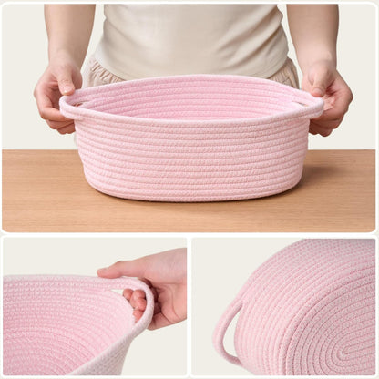 Small Woven Gift Basket Empty with Bag & Ribbon - Gifts for Mom, Baby Shower, Birthdays & Raffle - Cotton Rope Storage Basket for Dog Toys or Shelf - 12"x8"x5", White