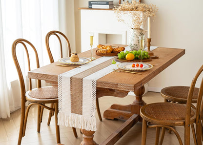 FEXIA Boho Table Runner for Thanksgiving Fall Christmas Home Decor with Tassels 72 Inches Long Pottery barn Furniture Farmhouse Rustic Macrame Burlap Table Decoration for Living Room (12x72 Inches)