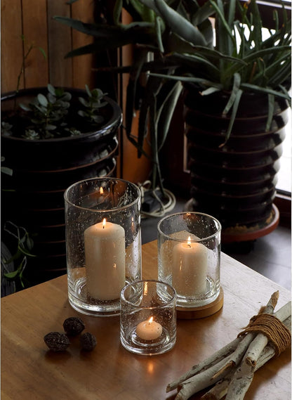 Glass Candle Holders Set, Hurricane Vase Centerpieces for Pillar Votive Flower,Clear Seeded Bubbles Cylinder Bulk, Mother's Day Birthday Gift,3 Sizes 8 Inch 5 Inch 3.5 Inch Height