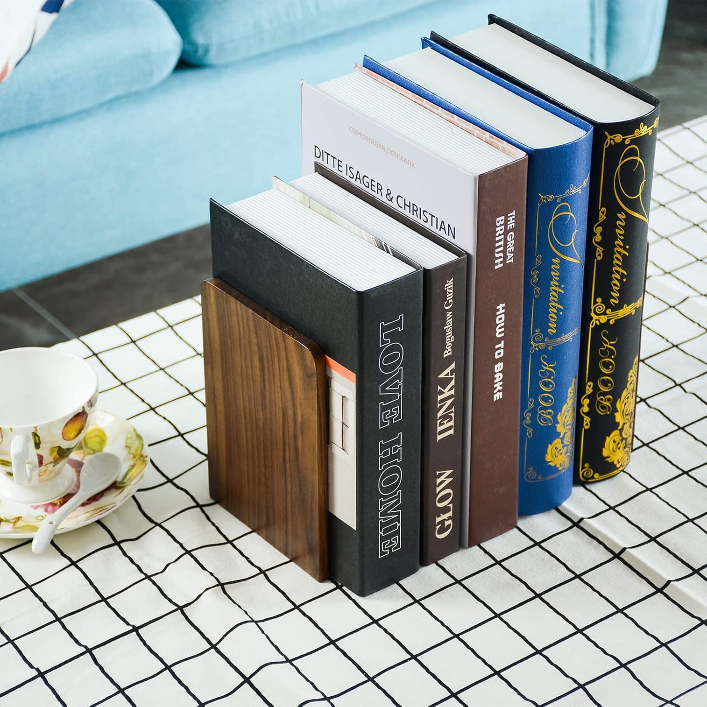 Large Bookend Hold Heavy Books- 7x4x5in 2 Pack Wood Bookends for Heavy Books Heavy Duty Walnut Book Ends for Men Wood Bookends for Office Desk Non-Skid