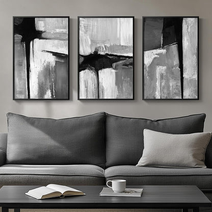 Large Framed Black and White Abstract Wall Art for Living Room, 3 Piece Big Modern Canvas Prints Paintings Artwork for Walls, Minimalist Abstract Art Pictures for Hallway, Office Wall Decor 24x36 In