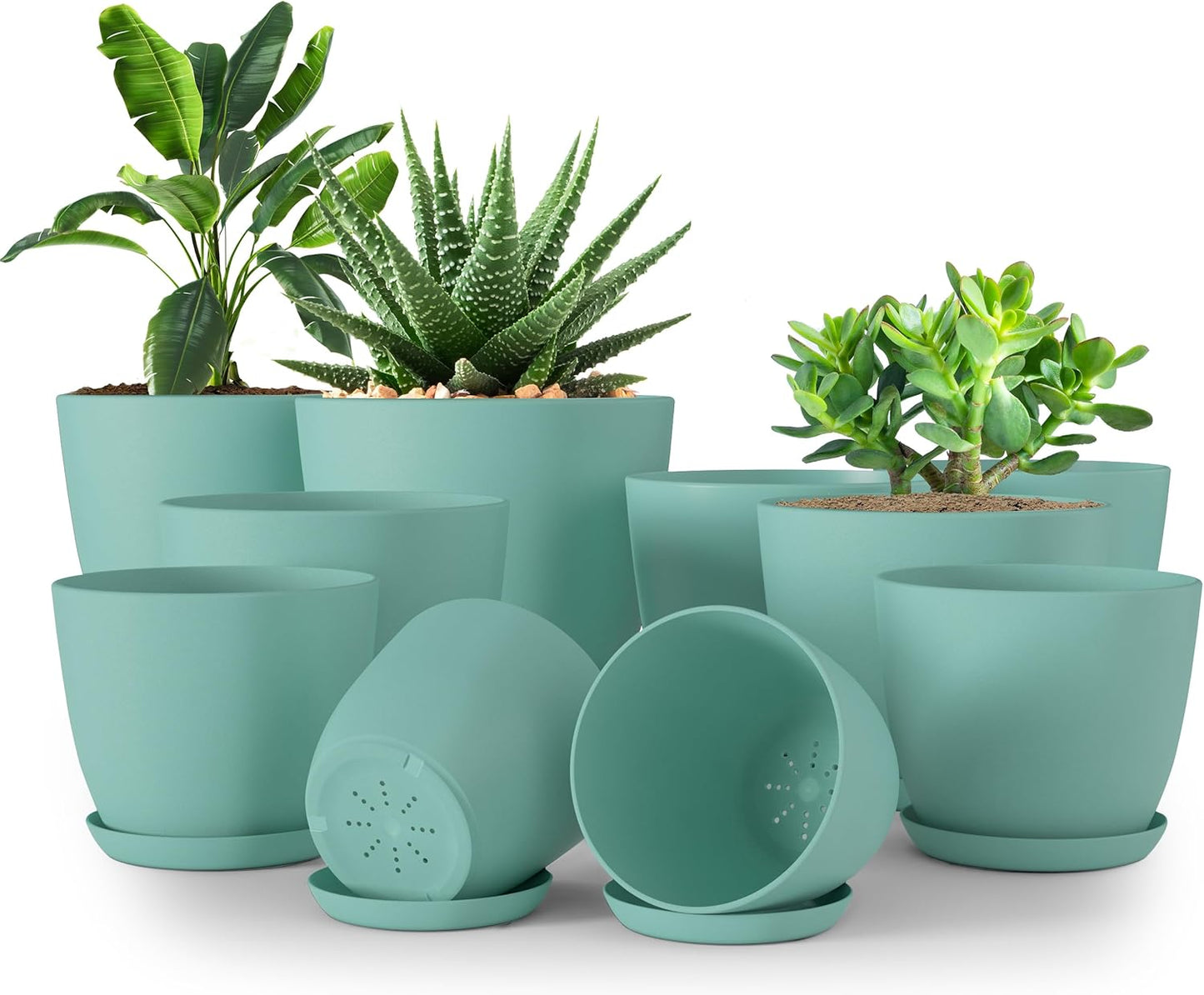 Utopia Home Plant Pots Indoor with Drainage Holes – Set of 5 White Plastic Flower Pots (7/6.6/6/5.3/4.8 Inch) – Modern Planters for Indoor Plants, Room & Office Décor, Great Stocking Stuffers