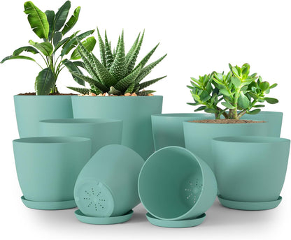 Utopia Home Plant Pots Indoor with Drainage Holes – Set of 5 White Plastic Flower Pots (7/6.6/6/5.3/4.8 Inch) – Modern Planters for Indoor Plants, Room & Office Décor, Great Stocking Stuffers
