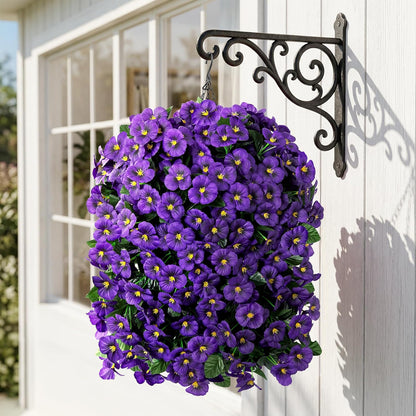 HyeFlora Artificial Flowers for Outdoors, 2pcs Faux Silk Pansies Flowers UV Resistant Fake Hanging Flower Plants for Outside Planters Porch Yard Patio Window Box (Mix Purple)