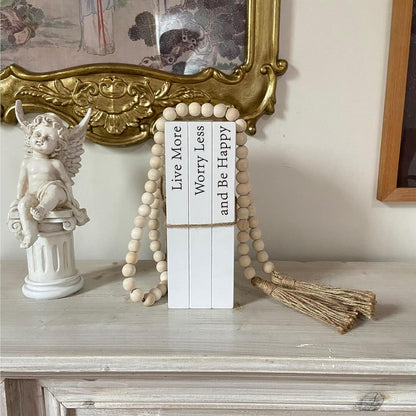 Decorative Books for Home Decor, White Faux Books for Decoration, Rustic Farmhouse Stacked Display Books with 52in Wood Bead Garland for Coffee Tables Living Room (TAKE TIME to DO)