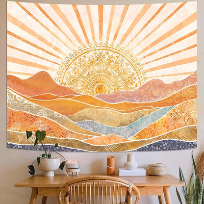 Lunerfex Bohemian Mandala Sunrise Wall Tapestry, Abstract Mountain Scenery Tapestries for Home Decor, Boho Tapestry 48x36 Inch