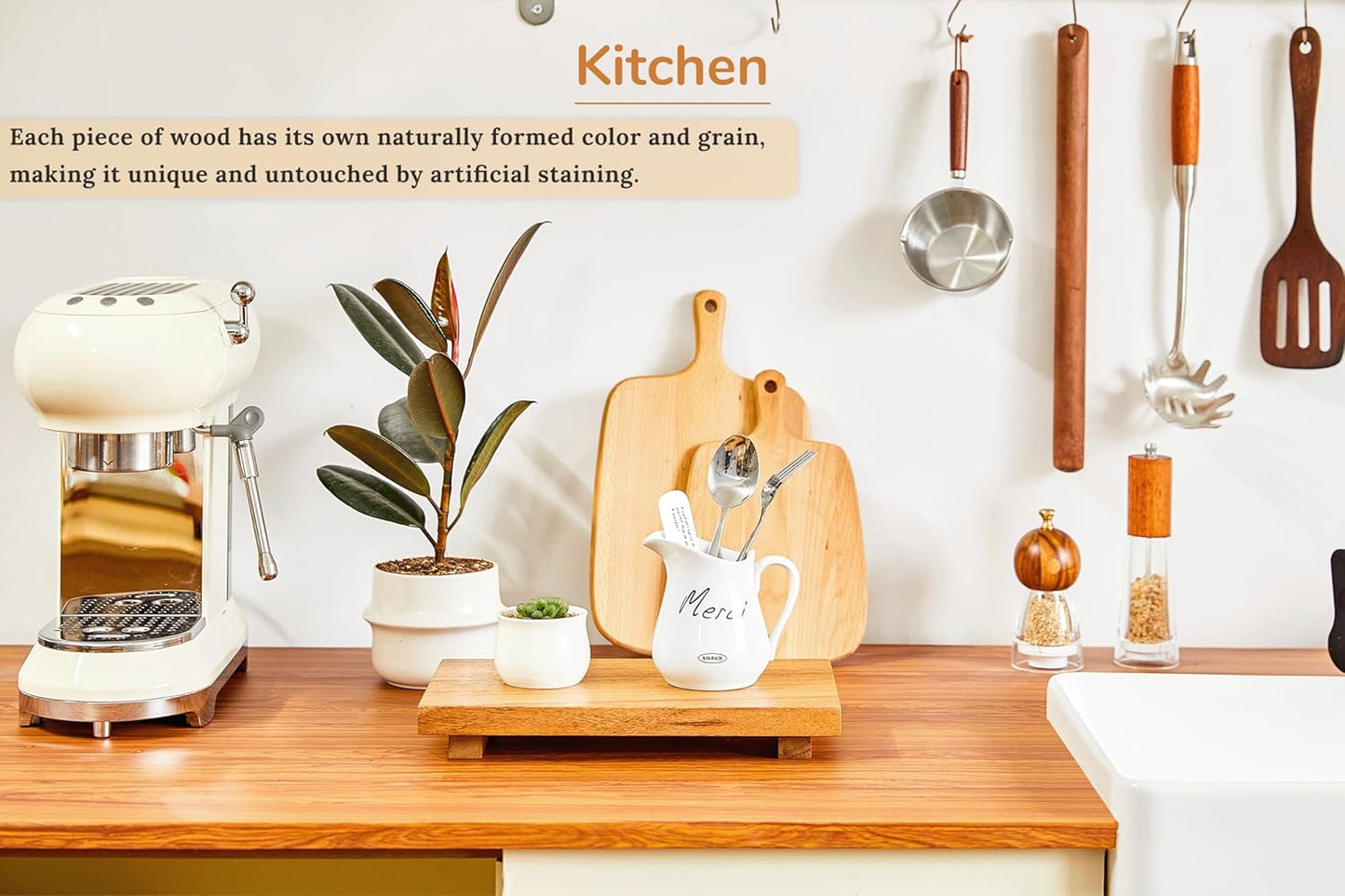 Large 16" Acacia Wood Riser Pedestal Stand – Farmhouse Wood Display Riser for Kitchen and Bathroom Décor - Counter Display, Plant Stand, Jewelry Holder, Vanity Tray, Candle Stand (L:16"x8"x1.57")