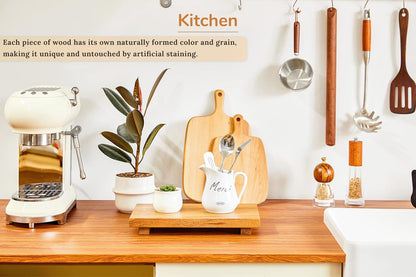 Large 16" Acacia Wood Riser Pedestal Stand – Farmhouse Wood Display Riser for Kitchen and Bathroom Décor - Counter Display, Plant Stand, Jewelry Holder, Vanity Tray, Candle Stand (L:16"x8"x1.57")