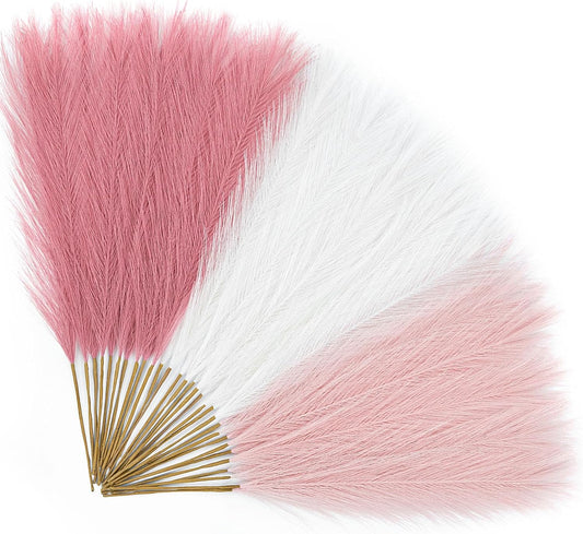 Alecono 𝟯𝟬𝙋𝙘𝙨 Pampas Grass 17in, Pink Pampas Grass Decor for Home Decoration, Faux Pampas Grass Wall Decor for Wedding Centerpieces Party Decorations(Blush, Cream, Pink) - Colors A