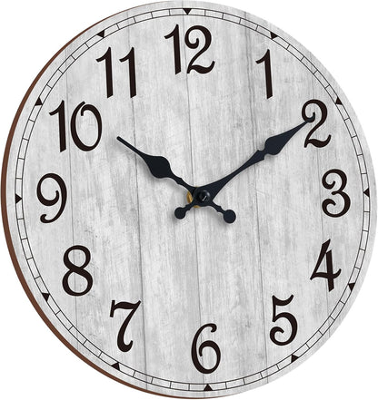 Wall Clock, Rustic Wall Clocks Battery Operated Silent Non Ticking, Country Round Wooden Clocks Farmhous Wall Decorative for Kitchen, Bathroom, Living Room (Gray 8 Inch)