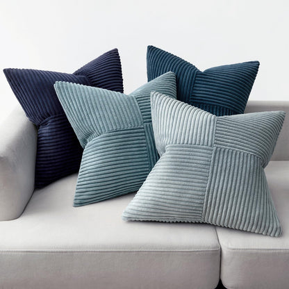MIULEE Teal Orange Decorative Throw Pillow Covers 18x18 Inch Set of 4 Boho Corduroy Striped Cushion Cases Modern Farmhouse Patchwork Pillow Cases for Couch Sofa Bedroom Home Decor
