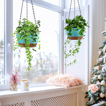 Set of 2 Hanging Planters for Indoor Outdoor Plants, 8 Inch Self-Watering Hanging Flower Pots with Drainage Hole & Removable Water-Storage Tray (Hooks)