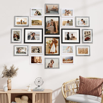 Vittanly 20 Pack Picture Frames Collage Wall Decor, Multi Sizes Including 4pcs 8x10, 8pcs 5x7 and 8pcs 4x6 Photo Frames, Gallery Frame Set for Wall or Tabletop Display, Black, Brown and Dark Grey