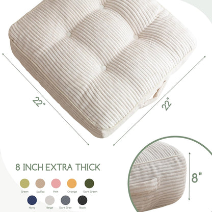 HIGOGOGO 6" Extra Thick Floor Pillow Cushion for Adults, Meditation Cushion Pillow, Large Square Floor Sitting, Tufted Corduroy Cover, for Tatami Living Room or Yoga, 22x22 Inch, 2Pack, Dark Grey