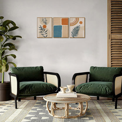 Bwodke Boho Wall Art, Framed Abstract Wall Art, Green Botanical Neutral Canvas Wall Decor, Large Mid Century Plant Pictures Set of 3, Modern Minimalist Paintings, for Bedroom Living Room Bathroom