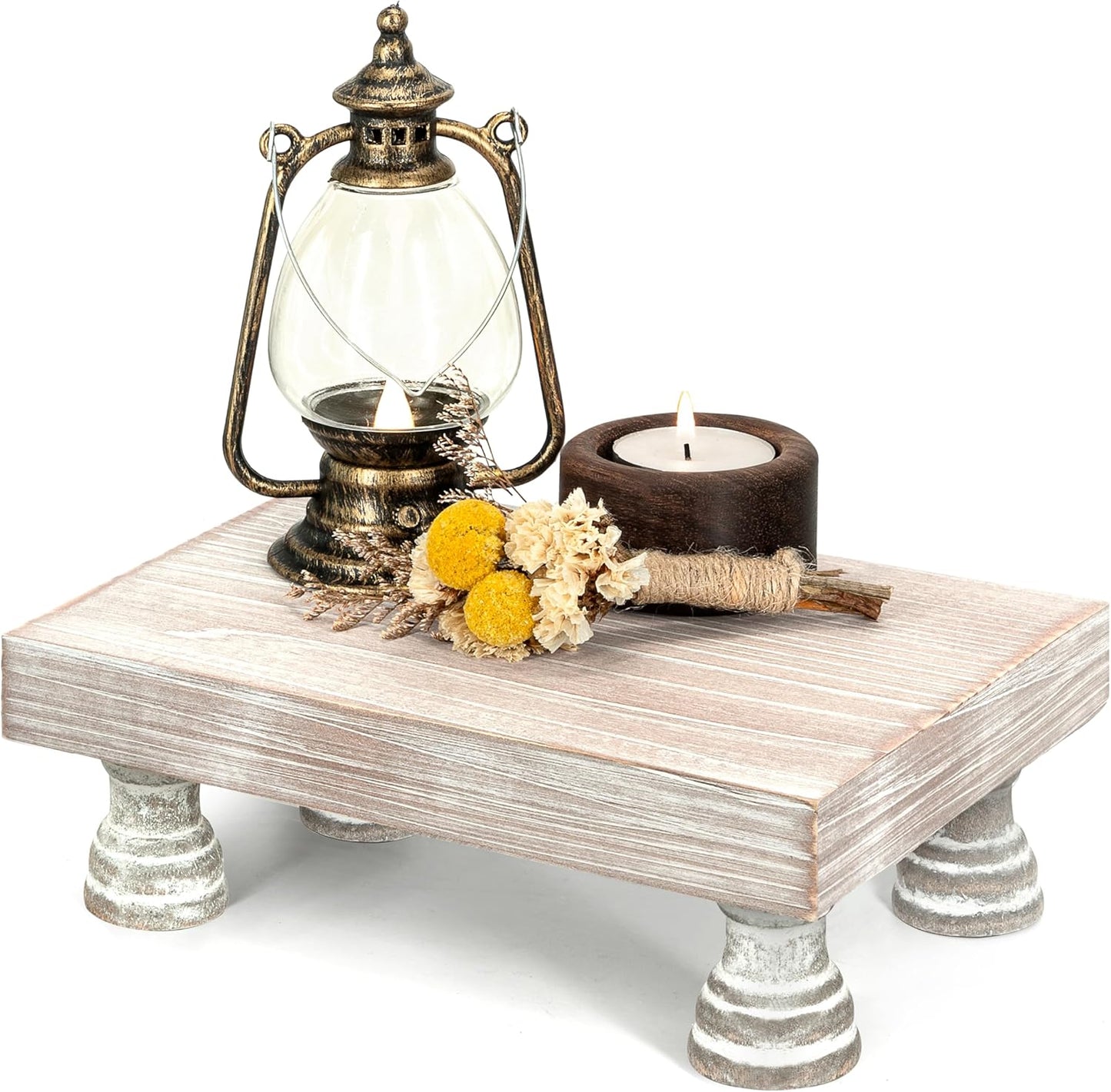 EOSAHR Farmhouse Riser for Room Decor : Decorative Pedestal Stand For Display Your Home Decorations and Uniquely Soap Stand - Rustic Bathroom Counter Tray and Kitchen Decor (Natural Wood)