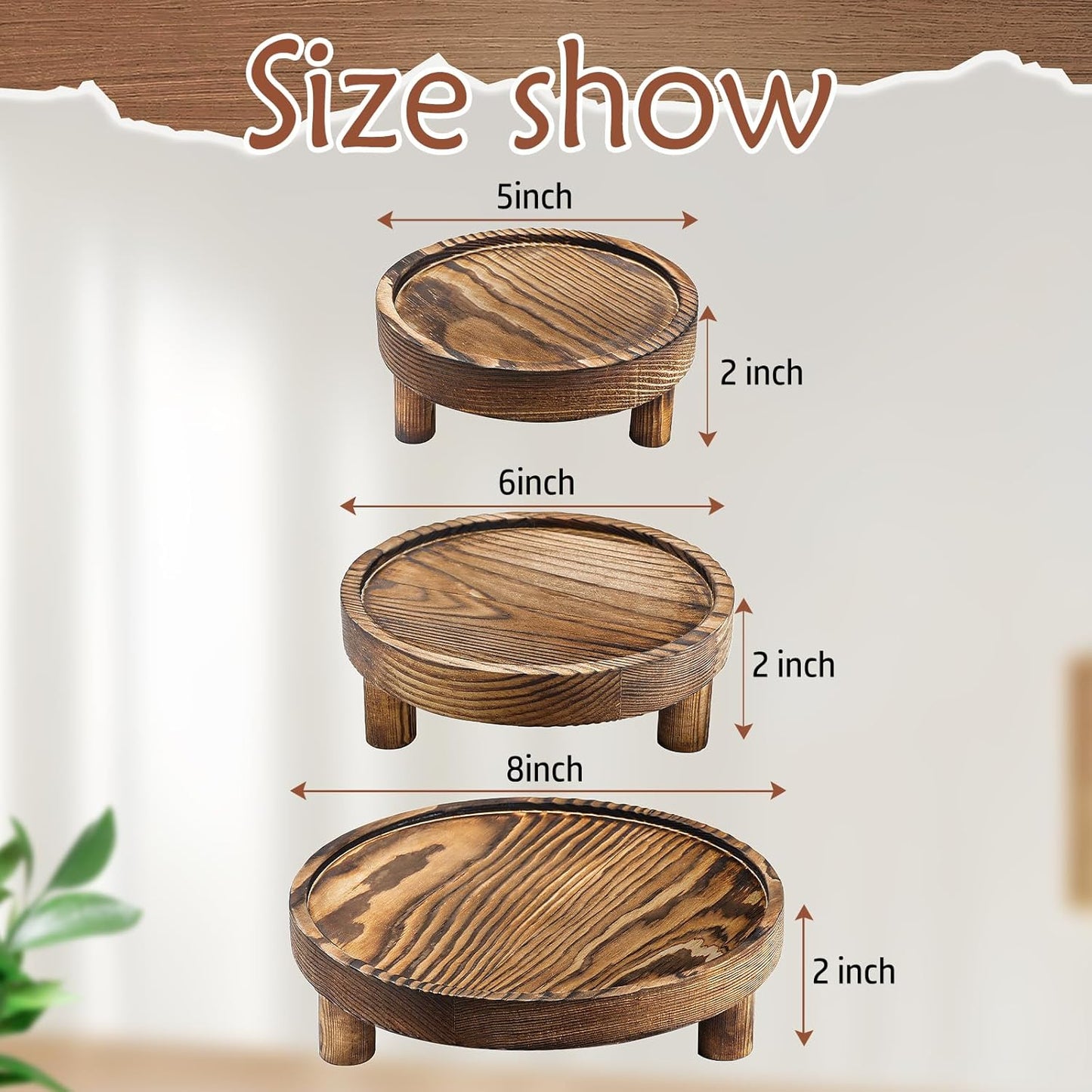 3PCS Wooden Display Risers for Display,Wood Riser Display Pedestal Stand for Home Décor (Modern Black,8,6,5'')