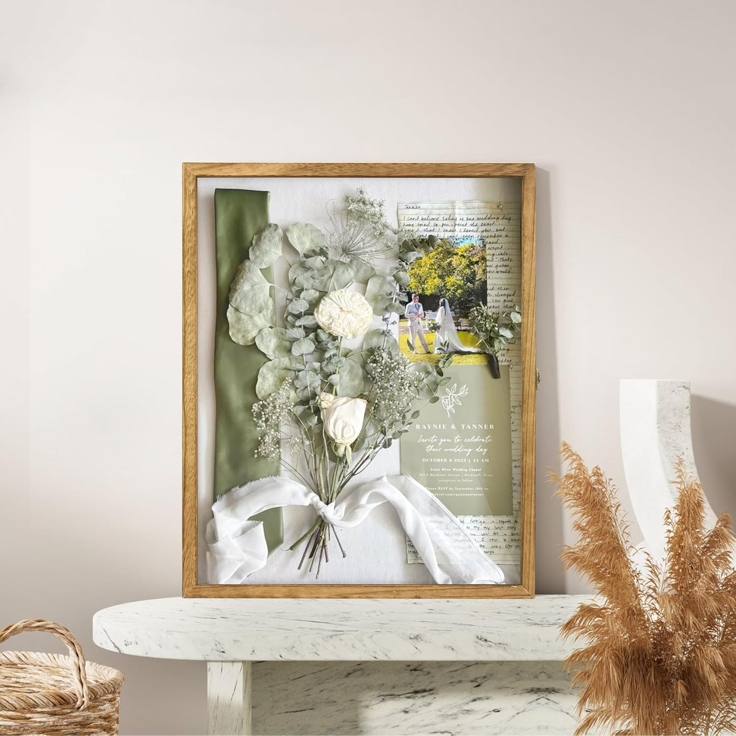 GraduatePro Shadow Box Frame 11x14 Display Case with Linen Back, Real Glass Window Door with Hinge, Picture Frame Wedding Bouquet Memorabilia Medals Photos Memory Box for Keepsakes, Carbonized Black