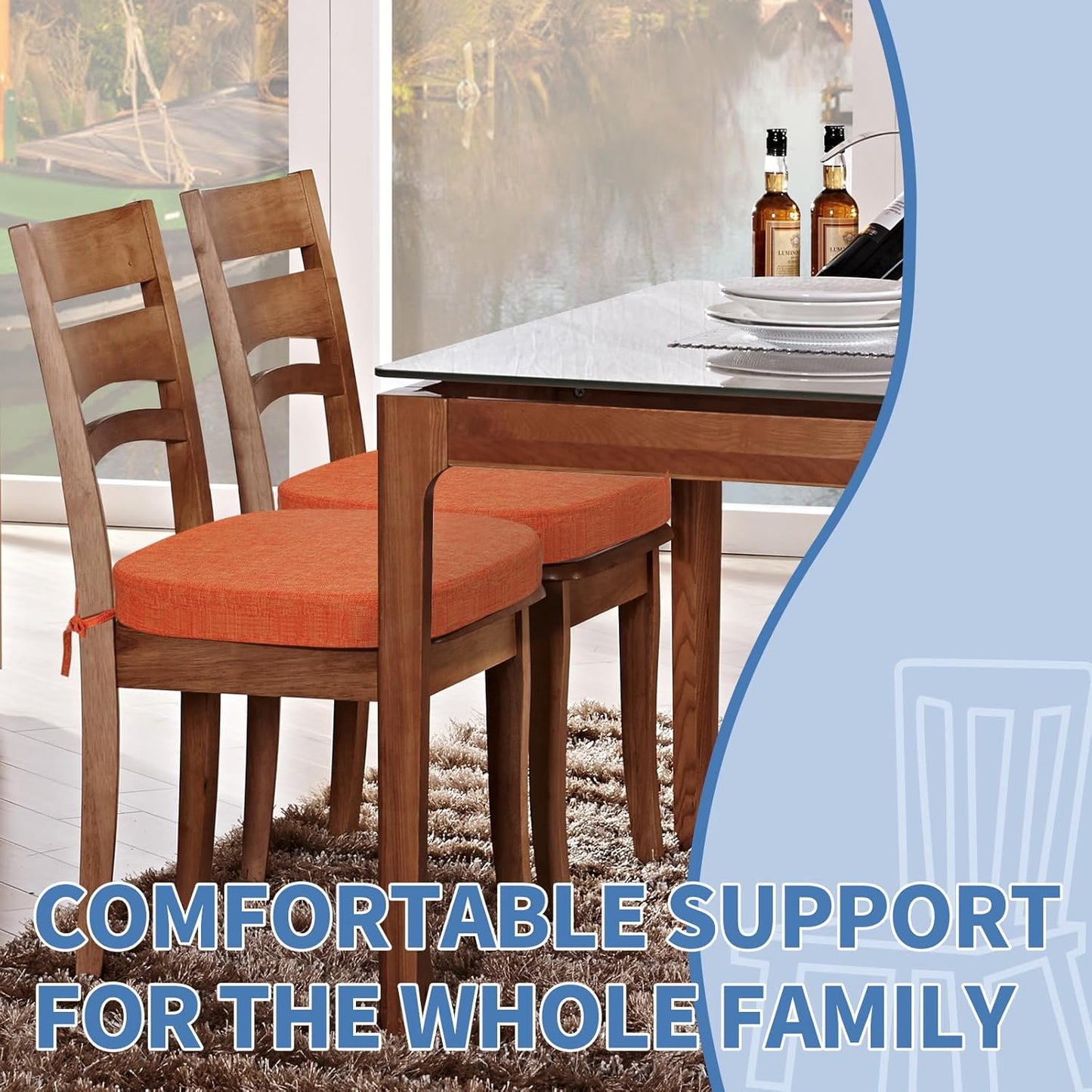 BUYUE Thickened 2.5" Friendly Woven Fabric Dining Chair Cushion, U-Shape High Density Foam Comfortable Chair Pad for Kitchen, Slip Resistant Indoor Seat Cushion (1 Piece, Dark Gray)