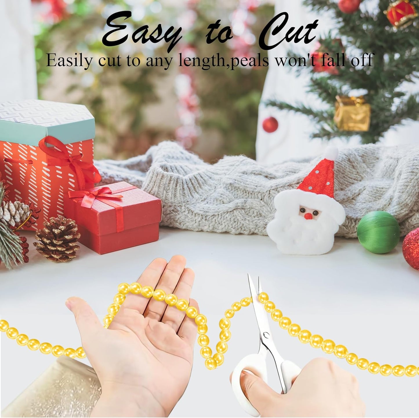 Craft String Pearls 10MM Beads Garland, 14 Yards Christmas Garland Faux Pearl Beads String Roll Bulk for DIY Craft, Wedding, Party, Christmas Tree Decoration