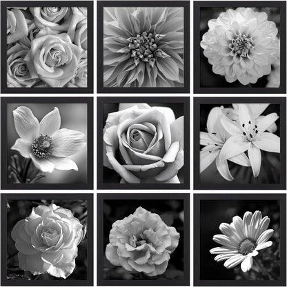 eletecpro 12x12 Picture Frames Set of 9 with Clear Acrylic Cover, Display 8x8 Photos with Mat or 12x12 Without, Classic and Sturdy Square Collage Gallery Wall Decor, Easy Wall Mount, Black